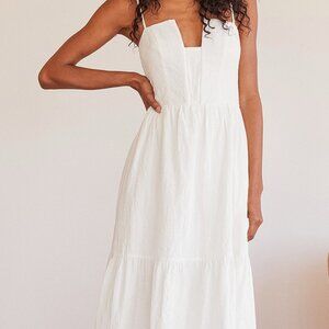 White Sleeveless Tiered Midi Dress